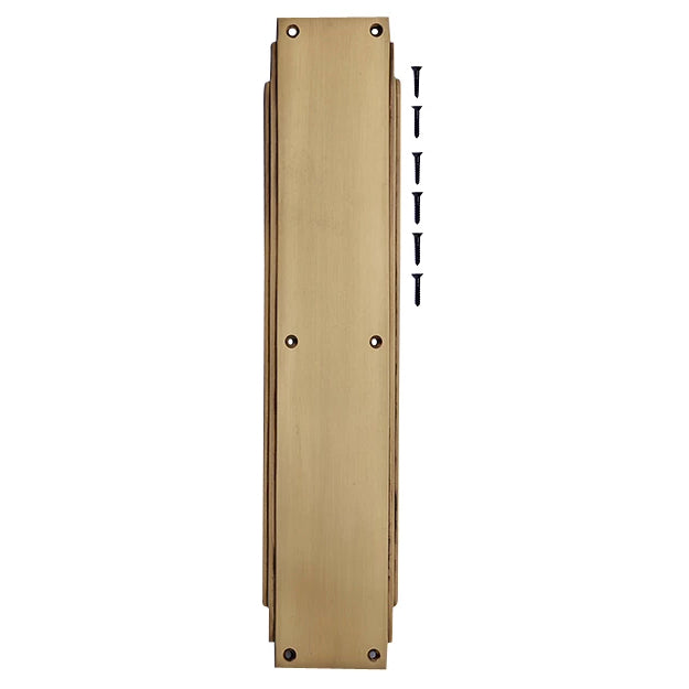 COPPER MOUNTAIN HARDWARE 14 Inch Solid Brass Art Deco Skyscraper Push Plate (Antique Brass Finish)