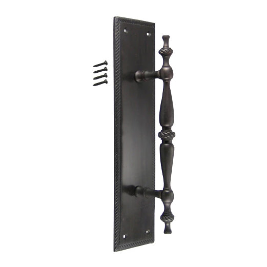 COPPER MOUNTAIN HARDWARE 11 1/2 Inch Solid Brass Georgian Roped Style Door Pull and Plate (Oil Rubbed Bronze Finish)