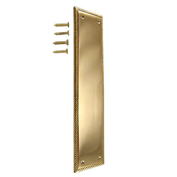 11 1/2 Inch Solid Brass Georgian Roped Style Door Pull and Plate (Lacquered Brass Finish) COPPER MOUNTAIN HARDWARE