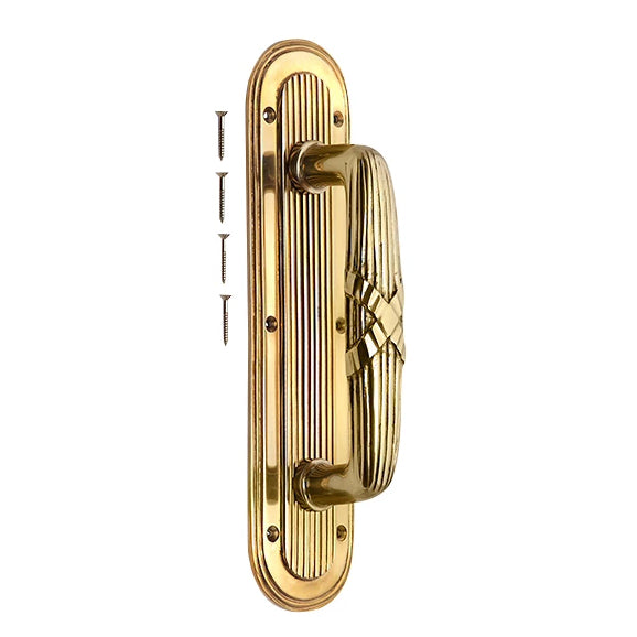 COPPER MOUNTAIN HARDWARE 10 1/2 Inch Art Deco Style Door Pull and Plate (Polished Brass Finish)