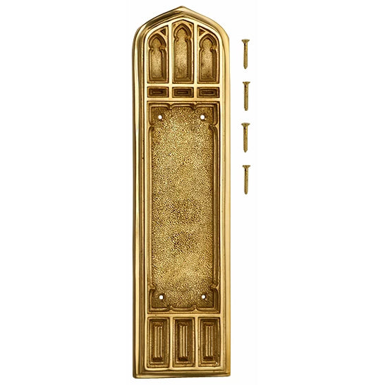 COPPER MOUNTAIN HARDWARE 12 1/4 Inch Gothic Push Plate (Polished Brass Finish)