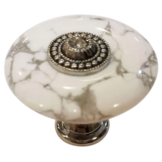 COPPER MOUNTAIN HARDWARE 1 3/8 Inch White Howlite Cabinet and Furniture Knob (Polished Chrome Finish)