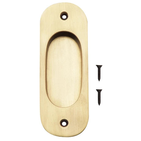 COPPER MOUNTAIN HARDWARE 5 Inch Solid Brass Traditional Style Oval Pocket Door Pull (Antique Brass Finish)