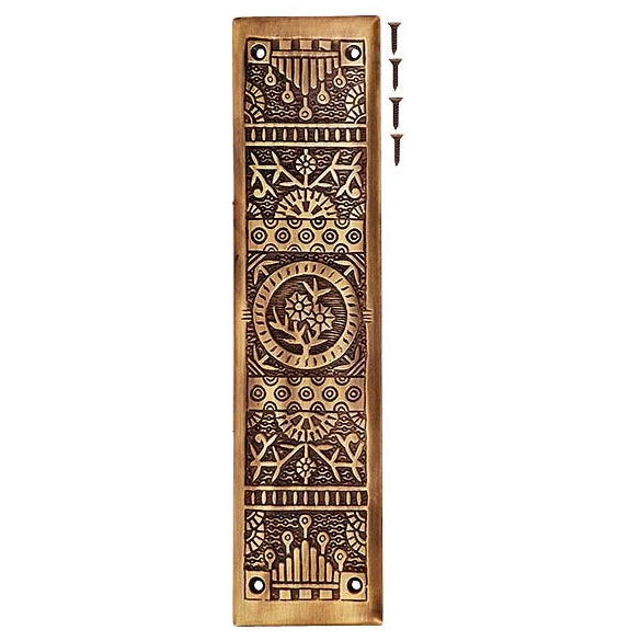 COPPER MOUNTAIN HARDWARE 11 1/4 Inch Eastlake Solid Brass Push Plate (Antique Brass Finish)