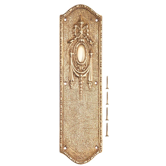 11 Inch Ribbon & Bow Solid Brass Push Plate (Polished Brass Finish) COPPER MOUNTAIN HARDWARE