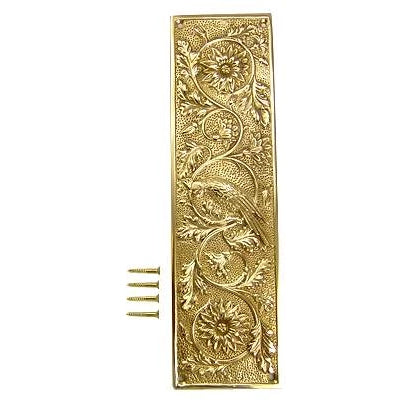 11 1/4 Inch Cockateel Bird and Flower Push Plate (Polished Brass Finish) COPPER MOUNTAIN HARDWARE