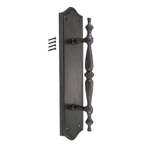 COPPER MOUNTAIN HARDWARE 12 Inch Georgian Oval Roped Style Door Pull & Plate (Oil Rubbed Bronze Finish)