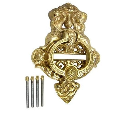 COPPER MOUNTAIN HARDWARE 10 Inch Tall Solid Brass Cherubs French Empire Door Knocker (Polished Brass Finish)