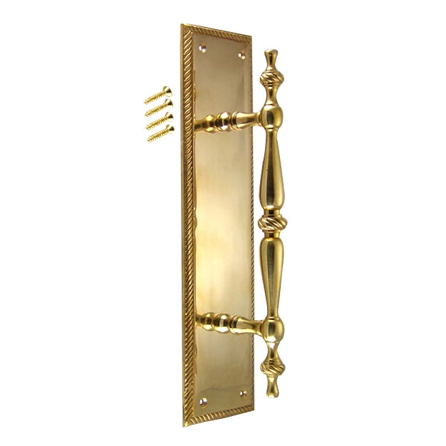 COPPER MOUNTAIN HARDWARE 11 1/2 Inch Solid Brass Georgian Roped Style Door Pull and Plate (Polished Brass Finish)