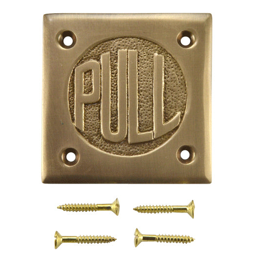 COPPER MOUNTAIN HARDWARE 2 3/4 Inch Brass Classic American "PULL" Plate (Antique Brass Finish)