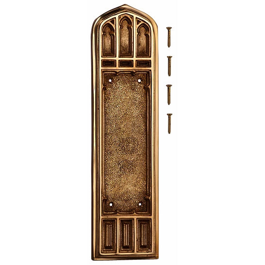 COPPER MOUNTAIN HARDWARE 12 1/4 Inch Gothic Push Plate (Antique Brass Finish)