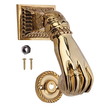 COPPER MOUNTAIN HARDWARE 4 1/2 Inch (3 1/2 Inch c-c) Solid Brass Ball-in-Hand Door Knocker (Polished Brass Finish)