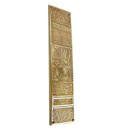 11 3/4 Inch Cattails Ornate Push Plate (Polished Brass Finish) COPPER MOUNTAIN HARDWARE