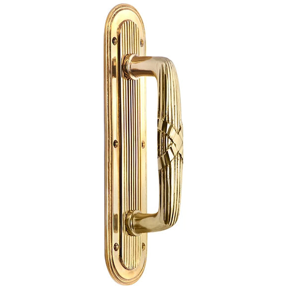 COPPER MOUNTAIN HARDWARE 10 1/2 Inch Art Deco Style Door Pull and Plate (Polished Brass Finish)