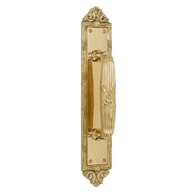 COPPER MOUNTAIN HARDWARE 13 3/4 Inch Solid Brass Ribbon & Reed Door Pull and Push Plate (Polished Brass Finish)