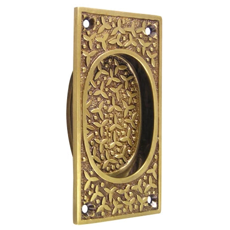 COPPER MOUNTAIN HARDWARE Rice Pattern Solid Brass Pocket Door Pull or Sash Lift (Antique Brass Finish)