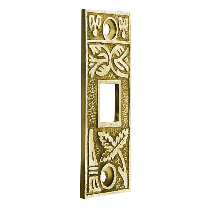 COPPER MOUNTAIN HARDWARE 2 1/4 Inch Solid Brass Broken Leaf Pocket Door Strike Plate (Polished Brass Finish)