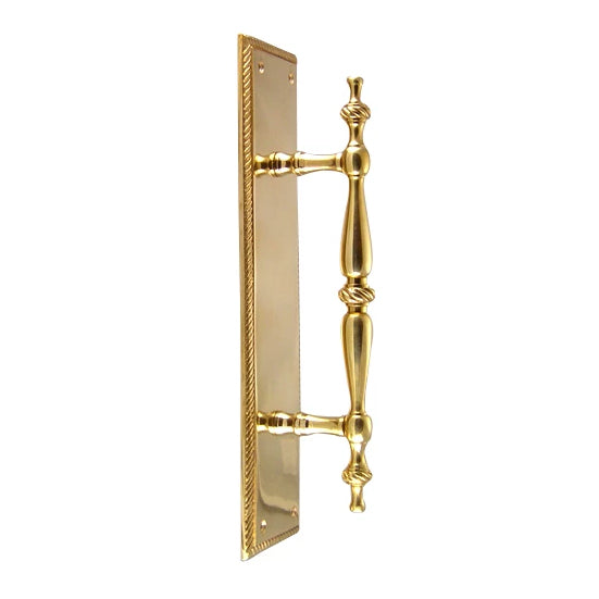 COPPER MOUNTAIN HARDWARE 11 1/2 Inch Solid Brass Georgian Roped Style Door Pull and Plate (Polished Brass Finish)