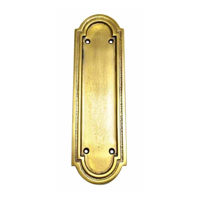 COPPER MOUNTAIN HARDWARE 8 3/8 Inch Solid Brass Rounded Georgian Pattern Push Plate (Antique Brass Finish)