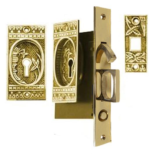 COPPER MOUNTAIN HARDWARE Broken Leaf Single Pocket Privacy (Lock) Style Door Set (Polished Brass)