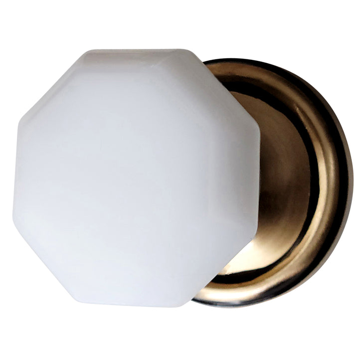 COPPER MOUNTAIN HARDWARE White Milk Glass Octagon Door Knob Set with Traditional Rosette (Several Finishes Available)