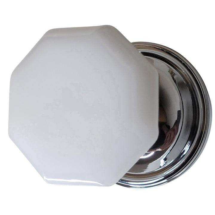 COPPER MOUNTAIN HARDWARE White Milk Glass Octagon Door Knob Set with Traditional Rosette (Several Finishes Available)