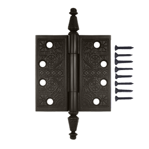 DELTANA 4 X 4 Inch Solid Brass Ornate Finial Style Hinge (Oil Rubbed Bronze)