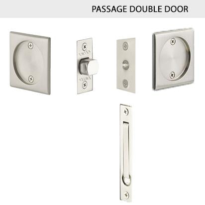 EMTEK Square Solid Brass Pocket Door Tubular Double Door Set (Several Finish Options)