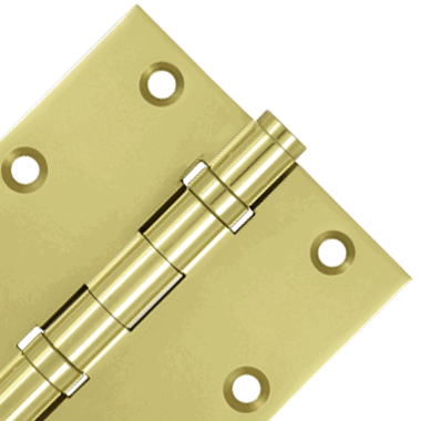 3 1/2 X 3 1/2 Inch Double Ball Bearing Hinge Interchangeable Finials (Square Corner, Polished Brass Finish) DELTANA