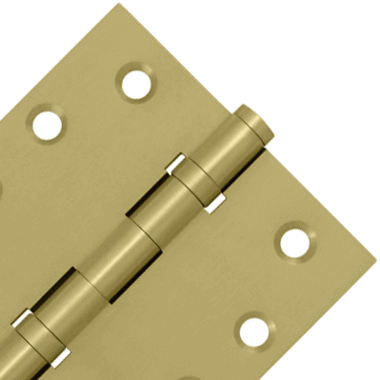 Pair 4 Inch X 4 Inch Double Ball Bearing Hinge Interchangeable Finials (Square Corner, Brushed Brass Finish) DELTANA