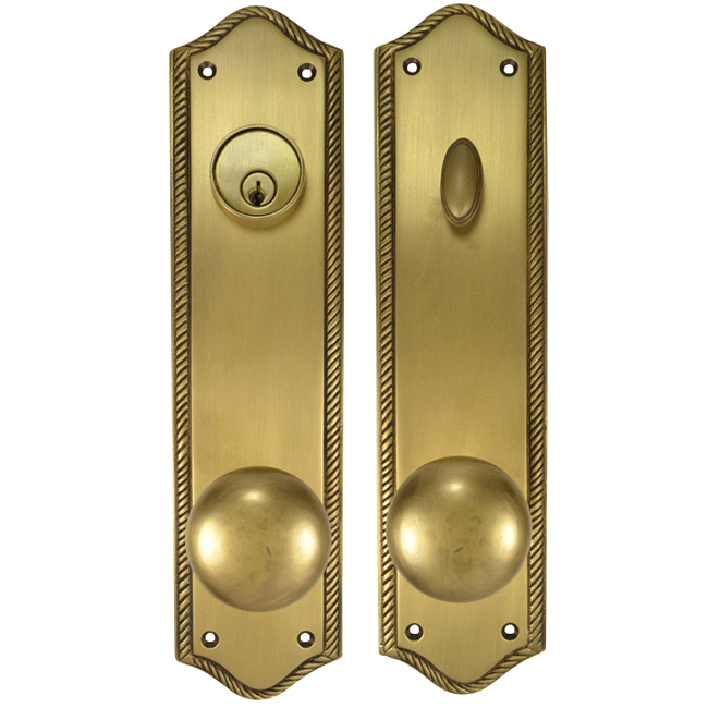 COPPER MOUNTAIN HARDWARE Georgian Roped Oval Deadbolt Entryway Set (Antique Brass Finish)