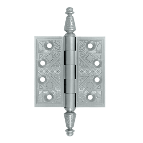 DELTANA 3 1/2 X 3 1/2 Inch Solid Brass Ornate Finial Style Hinge (Brushed Chrome Finish)