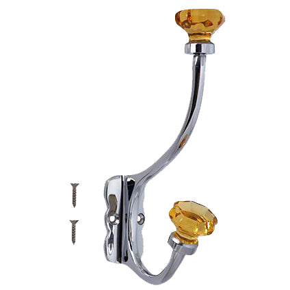 Copper Mountain Hardware 7 Inch Solid Brass Coat Hook & Old Town Amber Glass Knobs (Polished Chrome Finish)