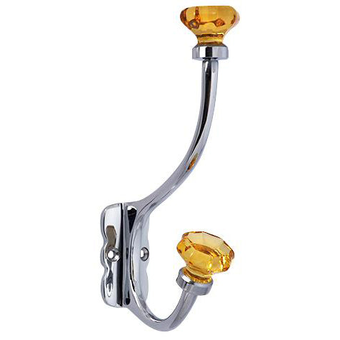 Copper Mountain Hardware 7 Inch Solid Brass Coat Hook & Old Town Amber Glass Knobs (Polished Chrome Finish)