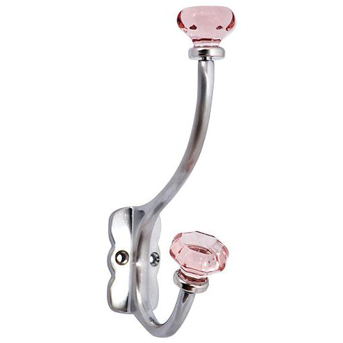 Copper Mountain Hardware 7 Inch Solid Brass Coat Hook & Old Town Pink Glass Knobs (Polished Chrome Finish)