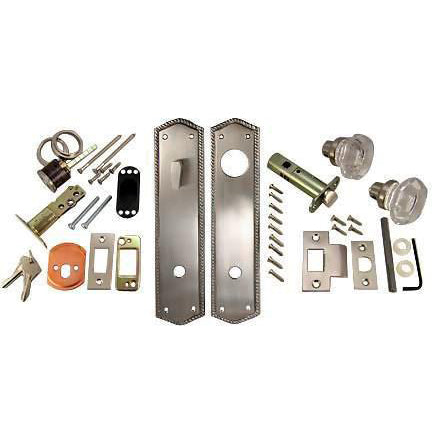 COPPER MOUNTAIN HARDWARE Georgian Roped Entryway Set (Satin Nickel Finish) Crystal Knobs