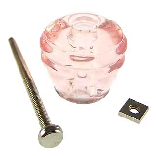 1 1/8 Inch Art Deco Depression Pink Barrel Shape Glass Knobs COPPER MOUNTAIN HARDWARE