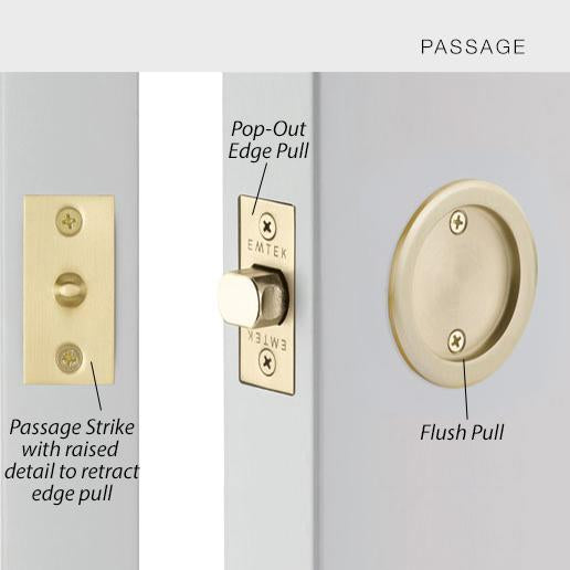 EMTEK Round Solid Brass Pocket Door Tubular Passage Set (Several Finish Options)