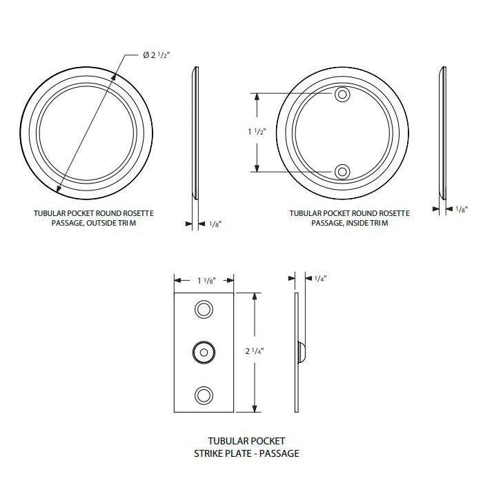 EMTEK Round Solid Brass Pocket Door Tubular Passage Set (Several Finish Options)