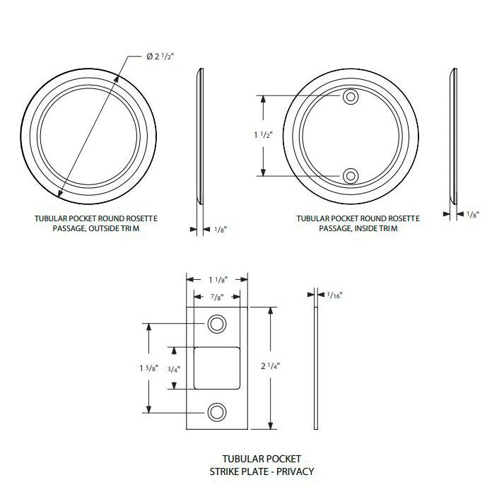 EMTEK Round Solid Brass Pocket Door Tubular Privacy Set (Several Finish Options)