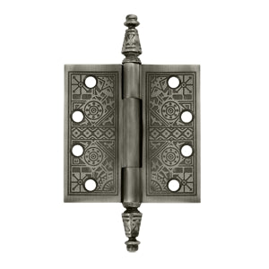 DELTANA 4 X 4 Inch Solid Brass Ornate Finial Style Hinge Antique Nickel Finish