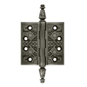 DELTANA 3 1/2 X 3 1/2 Inch Solid Brass Ornate Finial Style Hinge (Antique Nickel Finish)