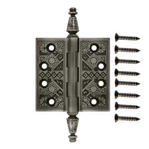 DELTANA 3 1/2 X 3 1/2 Inch Solid Brass Ornate Finial Style Hinge (Antique Nickel Finish)