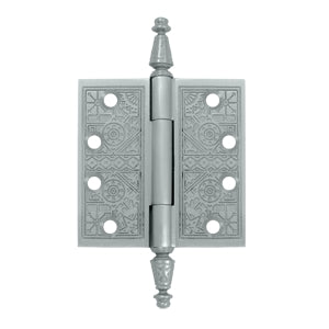 DELTANA 4 X 4 Inch Solid Brass Ornate Finial Style Hinge (Brushed Chrome Finish)