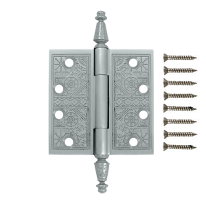 DELTANA 4 X 4 Inch Solid Brass Ornate Finial Style Hinge (Brushed Chrome Finish)