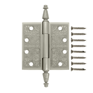 4 X 4 Inch Solid Brass Ornate Finial Style Hinge (Brushed Nickel Finish) DELTANA