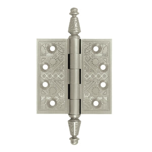 DELTANA 3 1/2 X 3 1/2 Inch Solid Brass Ornate Finial Style Hinge (Brushed Nickel Finish)