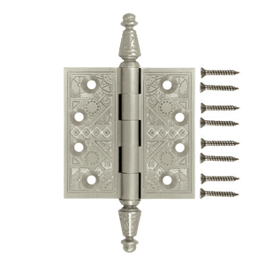 DELTANA 3 1/2 X 3 1/2 Inch Solid Brass Ornate Finial Style Hinge (Brushed Nickel Finish)