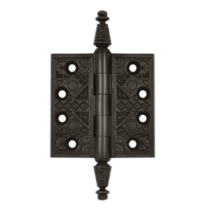 DELTANA 3 1/2 X 3 1/2 Inch Solid Brass Ornate Finial Style Hinge (Oil Rubbed Bronze Finish)