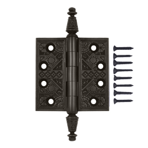 DELTANA 3 1/2 X 3 1/2 Inch Solid Brass Ornate Finial Style Hinge (Oil Rubbed Bronze Finish)